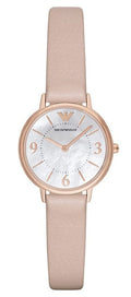 Emporio Armani Kappa White Mother of Pearl Dial Pink Leather Strap Watch For Women - AR2512