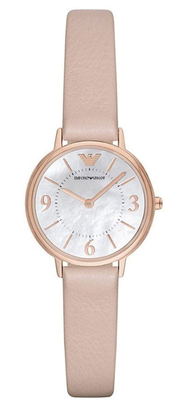 Emporio Armani Kappa White Mother of Pearl Dial Pink Leather Strap Watch For Women - AR2512