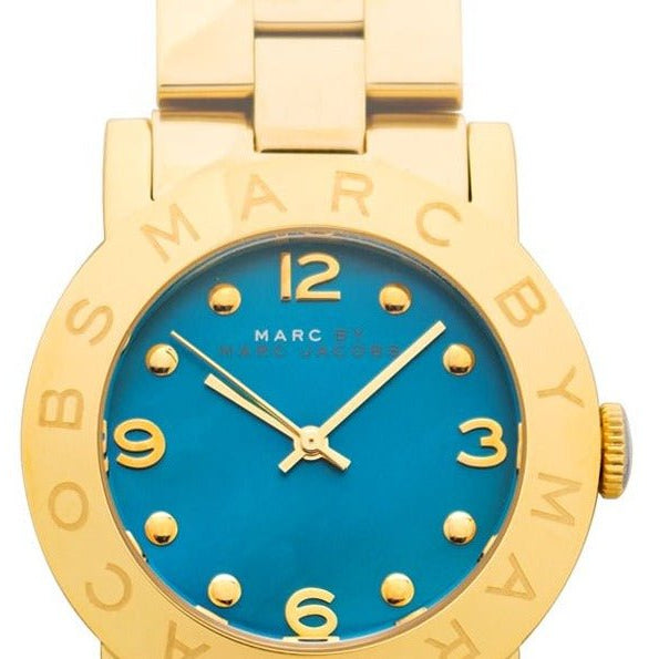 Marc Jacobs Amy Green Dial Gold Steel Strap Watch for Women - MBM8624