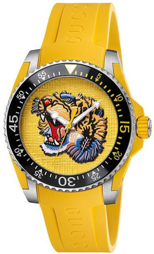  Shop Authentic Gucci Dive Tiger Yellow Dial Yellow Rubber Strap Watch For Men - YA136317 - Luxxuri