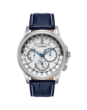  Shop Authentic Citizen Eco Drive Calendrier White Dial Blue Leather Strap Watch For Men - BU2020-11A - Luxxuri