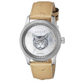 Shop Authentic Gucci G Timeless Automatic Mother of Pearl Dial Brown Leather Strap Watch For Women - YA1264112 - Luxxuri