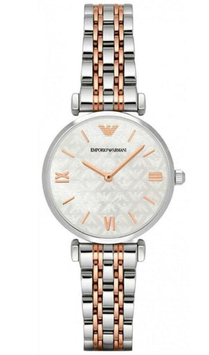  Shop Authentic Emporio Armani Gianni T-Bar Mother of Pearl Dial Two Tone Steel Strap Watch For Women - AR1987 - Luxxuri