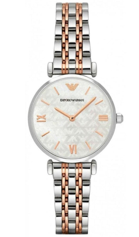  Shop Authentic Emporio Armani Gianni T-Bar Mother of Pearl Dial Two Tone Steel Strap Watch For Women - AR1987 - Luxxuri