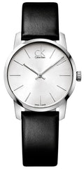  Shop Authentic Calvin Klein City Silver Dial Black Leather Strap Watch For Women - K2G231C6 - Luxxuri