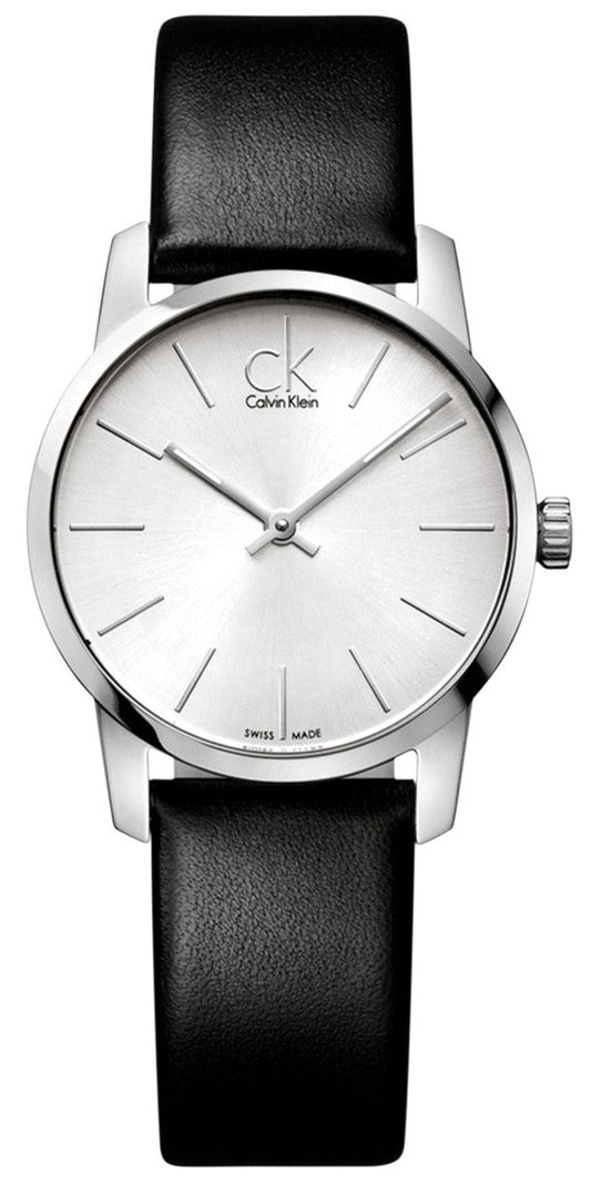  Shop Authentic Calvin Klein City Silver Dial Black Leather Strap Watch For Women - K2G231C6 - Luxxuri