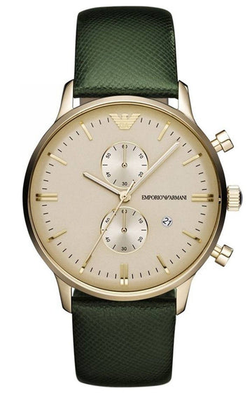  Shop Authentic Emporio Armani Chronograph Champagne Dial Green Leather Strap Watch For Men - AR1722 - Luxxuri
