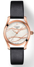 Tissot T Wave Diamond Mother of Pearl Dial Black Leather Strap Watch For Women - T112.210.36.111.00