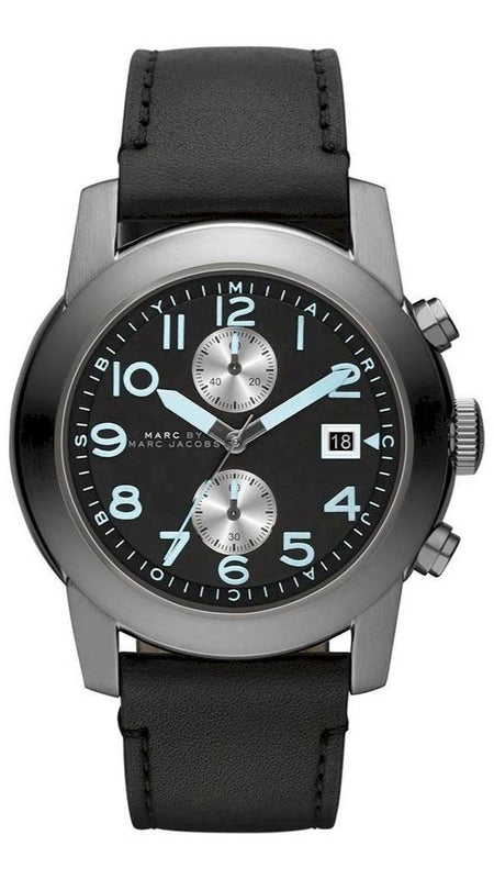  Shop Authentic Marc Jacobs Larry Chronograph Black Dial Black Leather Strap Watch for Men - MBM5054 - Luxxuri