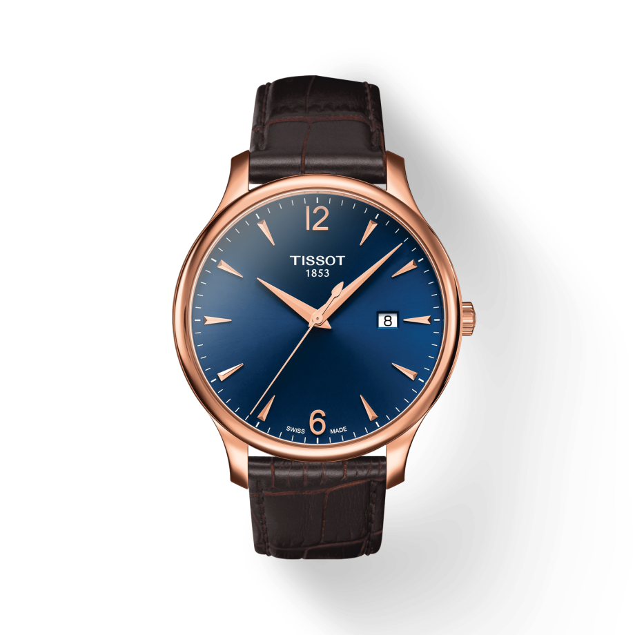 Tissot T Classic Tradition Blue Dial Brown Leather Strap Watch For Men - T063.610.36.047.00