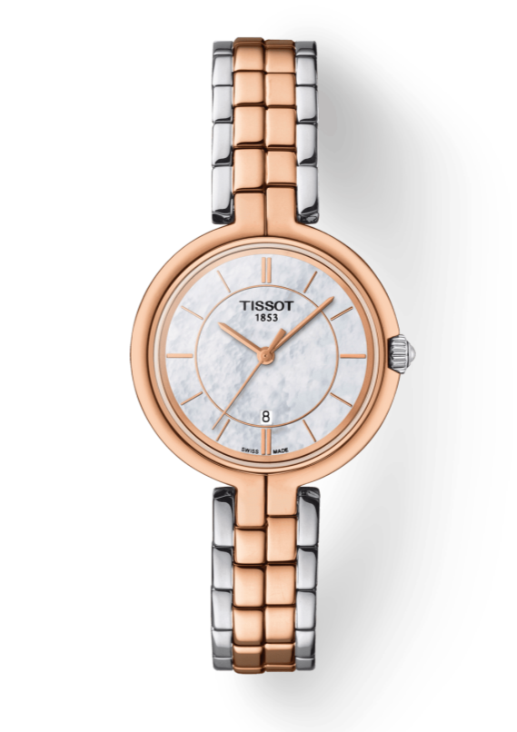 Tissot T Lady Flamingo Mother of Pearl White Dial Two Tone Steel Strap Watch For Women - T094.210.22.111.00