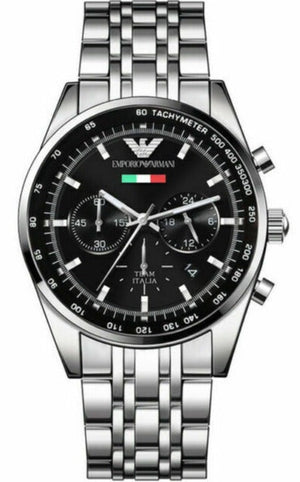  Shop Authentic Emporio Armani Team Italia Chronograph Black Dial Silver Steel Strap Watch For Men - AR5983 - Luxxuri