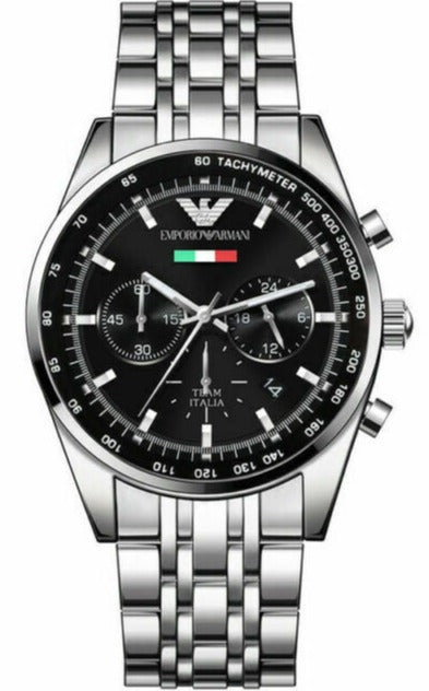  Shop Authentic Emporio Armani Team Italia Chronograph Black Dial Silver Steel Strap Watch For Men - AR5983 - Luxxuri