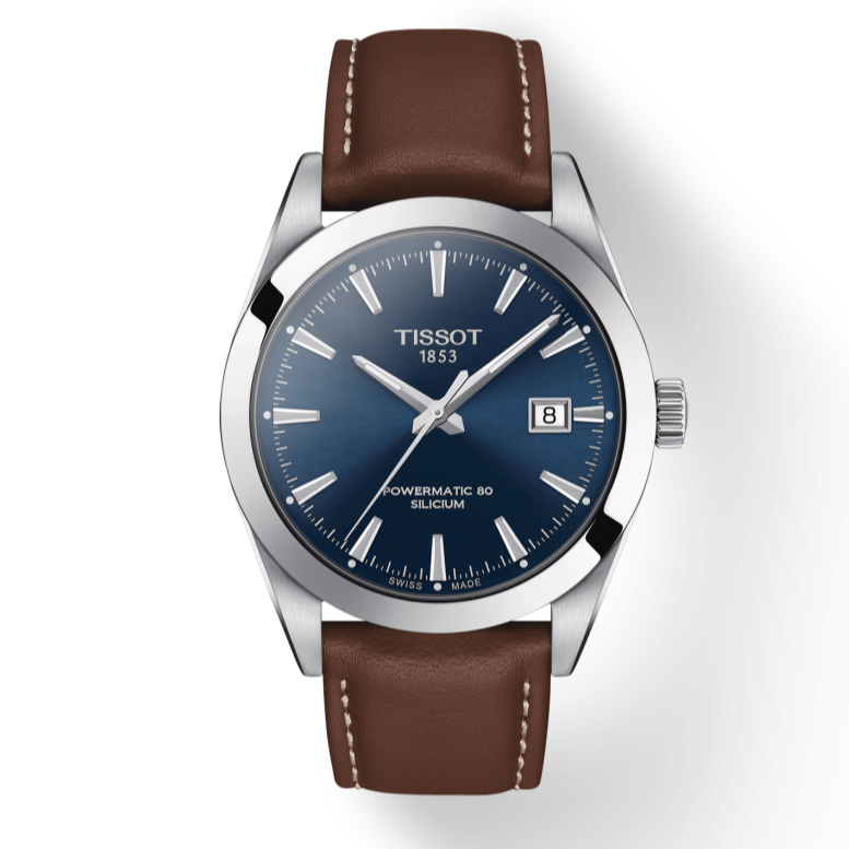 Tissot Gentlemen Powermatic 80 Silicium Blue Dial Brown Leather Strap Watch For Men - T127.407.16.041.00