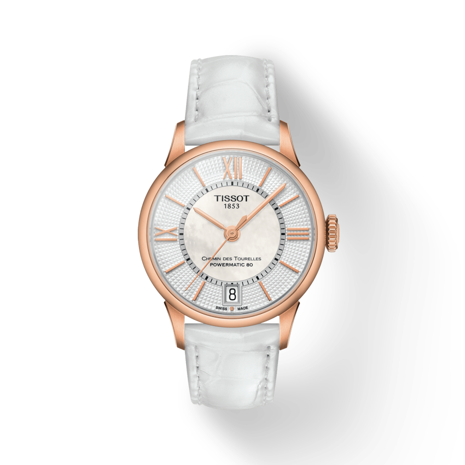  Shop Authentic Tissot Chemin Des Tourelles Powermatic 80 Lady Silver Dial White Leather Strap Watch For Women - T099.207.36.118.00 - Luxxuri
