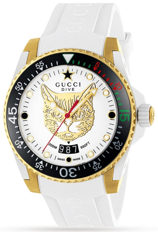  Shop Authentic Gucci Dive Quartz White Dial White Rubber Strap Unisex Watch - YA136322 - Luxxuri