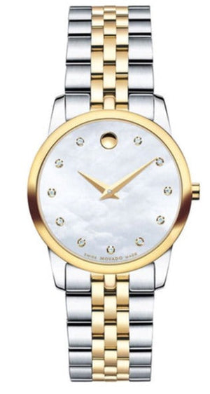  Shop Authentic Movado Museum Classic Diamonds Mother of Pearl Dial Two Tone Steel Strap Watch For Women - 0606613 - Luxxuri