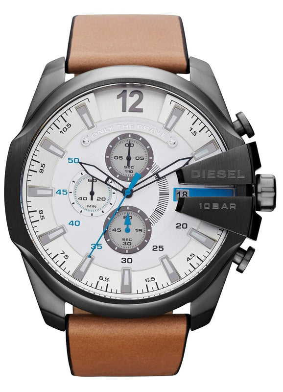  Shop Authentic Diesel Mega Chief White Dial Brown Leather Strap Watch For Men - DZ4280 - Luxxuri