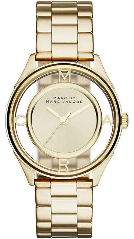  Shop Authentic Marc Jacobs Marc Tether Transparent Gold Dial Gold Steel Strap Watch for Women - MBM3413 - Luxxuri