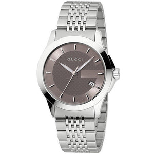  Shop Authentic Gucci G Timeless Brown Dial Silver Steel Strap Watch For Women - YA126503 - Luxxuri
