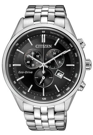  Shop Authentic Citizen Eco Drive Chronograph Black Dial Silver Steel Strap Watch For Men - AT2140-55E - Luxxuri