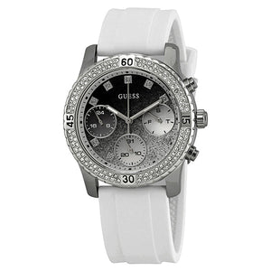  Shop Authentic Guess Confetti Crystal Black Dial White Silicone Strap Watch For Women - W1098L1 - Luxxuri