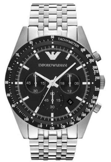  Shop Authentic Emporio Armani Tazio Chronograph Black Dial Silver Steel Strap Watch For Men - AR5988 - Luxxuri