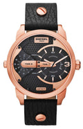  Shop Authentic Diesel Mini Daddy Dual Time Black & Gold Dial Black Leather Strap Watch For Men - DZ7317 - Luxxuri