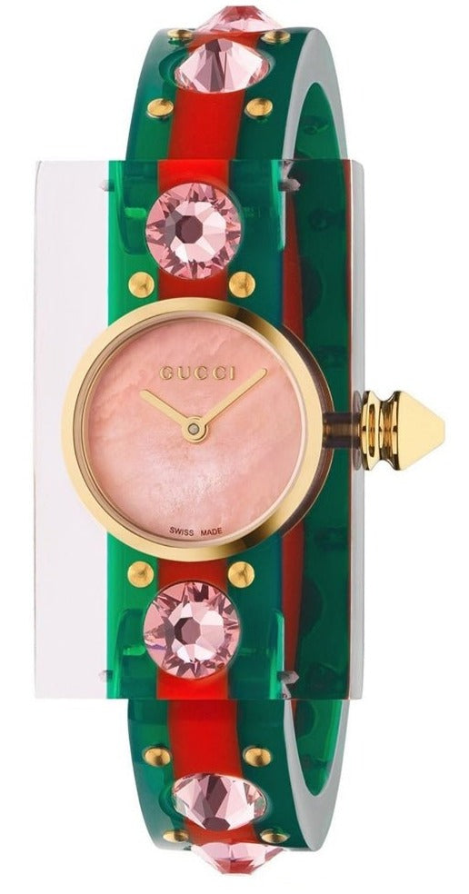  Shop Authentic Gucci Vintage Web Pink Mother of Pearl Dial Two Tone Plastic Strap Watch For Women - YA143525 - Luxxuri