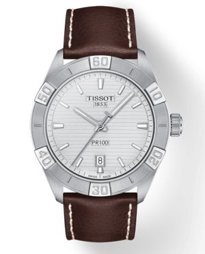  Shop Authentic Tissot PR 100 Sport Silver Dial Brown Leather Strap Watch For Men - T101.610.16.031.00 - Luxxuri