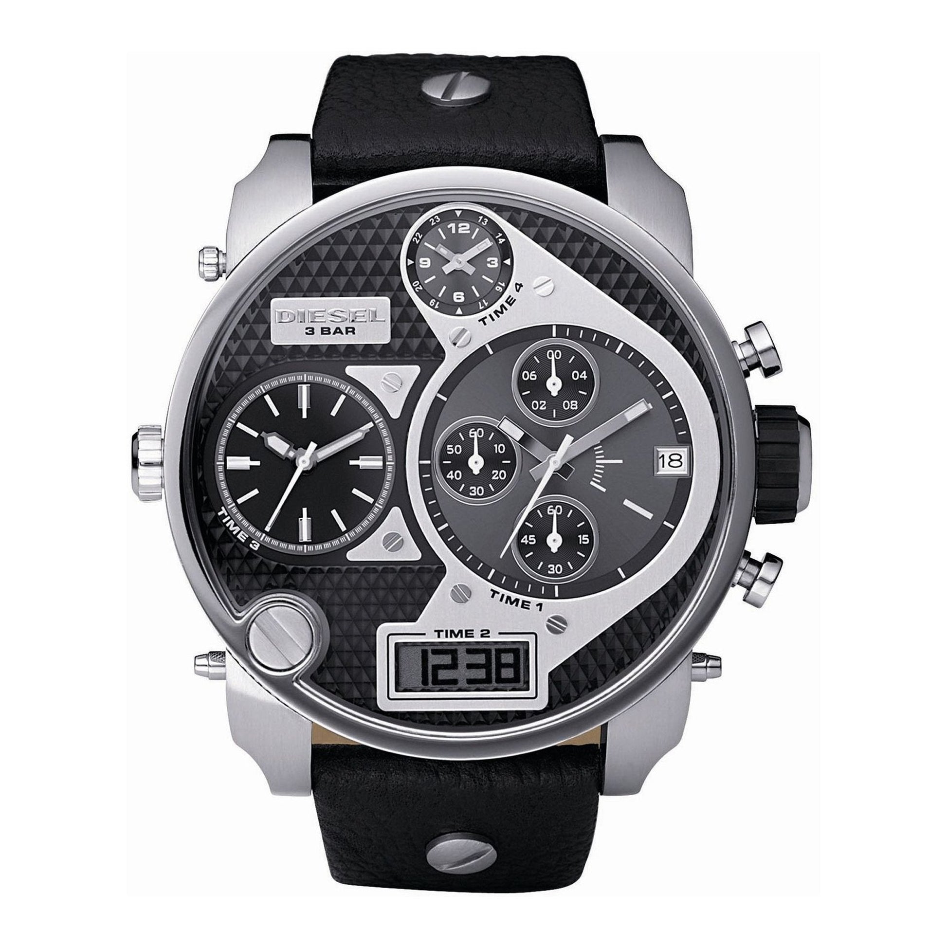  Shop Authentic Diesel Mr Daddy Chronograph White Dial Black Leather Strap Watch For Men - DZ7125 - Luxxuri