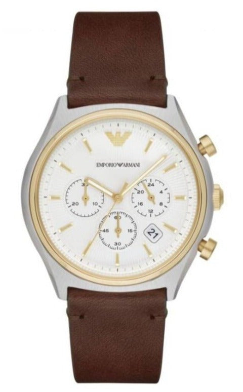  Shop Authentic Emporio Armani Chronograph White Dial Brown Leather Strap Watch For Men - AR11033 - Luxxuri