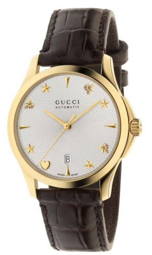  Shop Authentic Gucci G Timeless Silver Dial Brown Leather Strap Watch for Men - YA126470 - Luxxuri