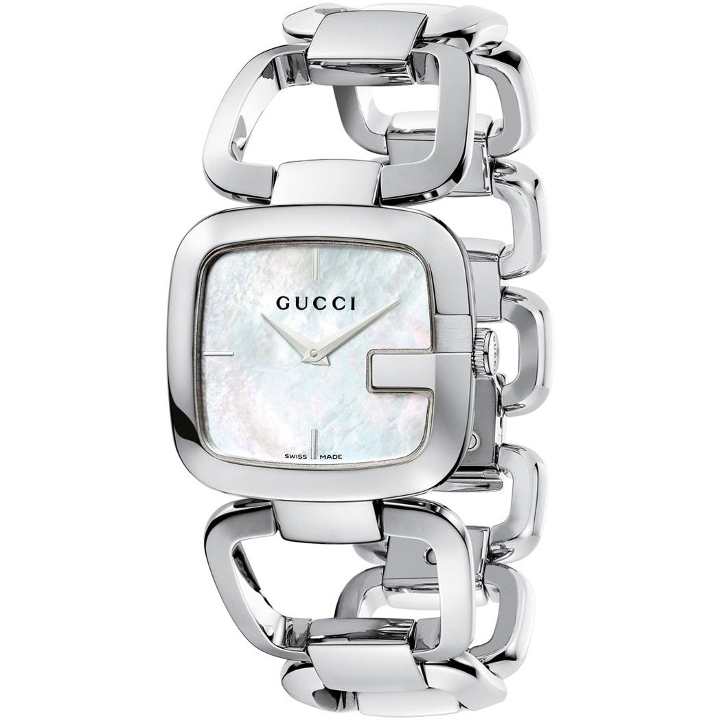  Shop Authentic Gucci G-Class Mother of Pearl Dial Silver Steel Strap Watch For Women - YA125404 - Luxxuri