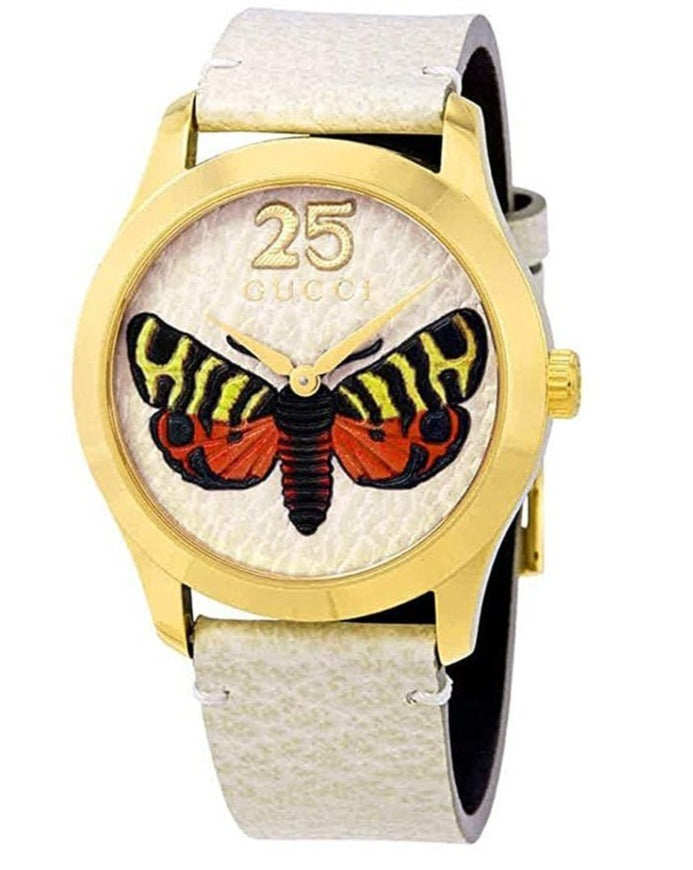 Gucci G Timeless Butterfly White Dial White Leather Strap Watch For Women - YA1264062