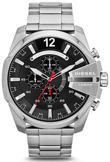  Shop Authentic Diesel Mega Chief Chronograph Black Dial Silver Steel Strap Watch For Men - DZ4308 - Luxxuri
