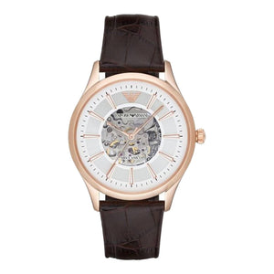  Shop Authentic Emporio Armani Epoca White Skeletal Dial Black Leather Strap Watch For Men - AR2073 - Luxxuri