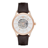  Shop Authentic Emporio Armani Epoca White Skeletal Dial Black Leather Strap Watch For Men - AR2073 - Luxxuri