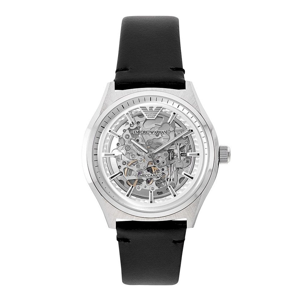  Shop Authentic Emporio Armani Meccanico White Skeleton Dial Black Leather Strap Watch For Men - AR60003 - Luxxuri