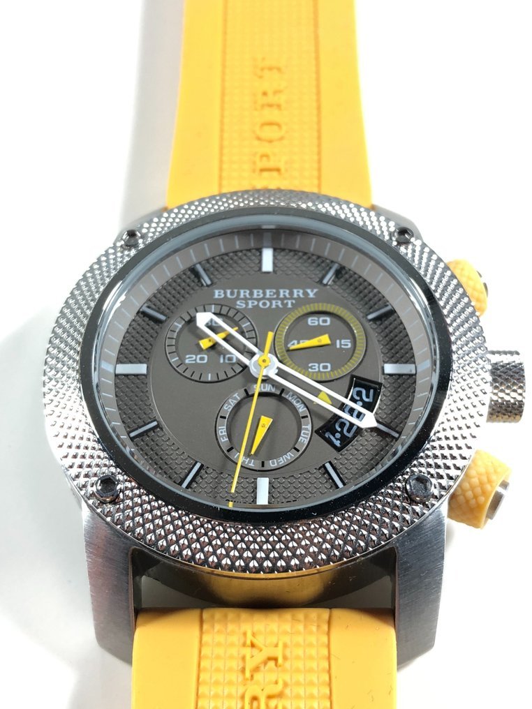  Shop Authentic Burberry Sport Chronograph Grey Dial Yellow Rubber Strap Watch for Men - BU7712 - Luxxuri