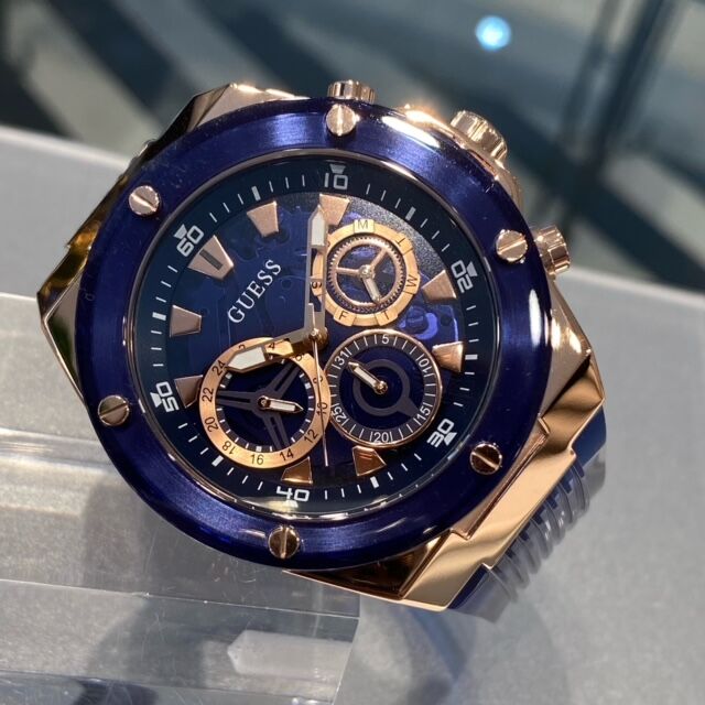  Shop Authentic Guess Poseidon Chronograph Blue Dial Blue Silicone Strap Watch For Men - GW0425G3 - Luxxuri