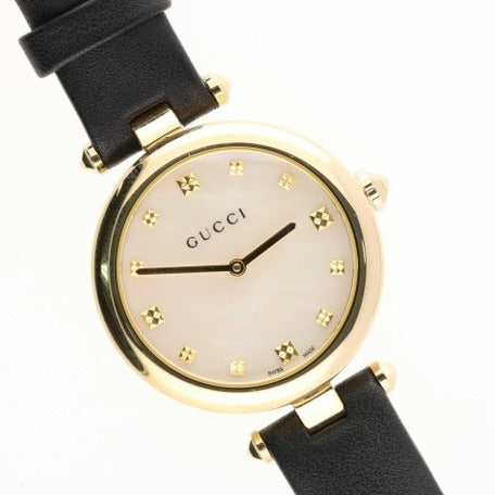  Shop Authentic Gucci Diamantissima Quartz Mother of Pearl Dial Black Leather Strap Watch for Women - YA141404 - Luxxuri