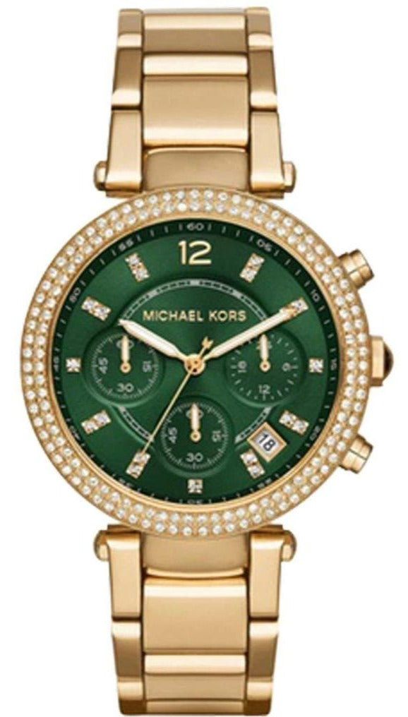  Shop Authentic Michael Kors Parker Chronograph Green Dial Gold Steel Strap Watch for Women - MK6263 - Luxxuri