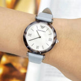  Shop Authentic Emporio Armani White Dial Light Blue Leather Strap Watch For Women - AR11002 - Luxxuri
