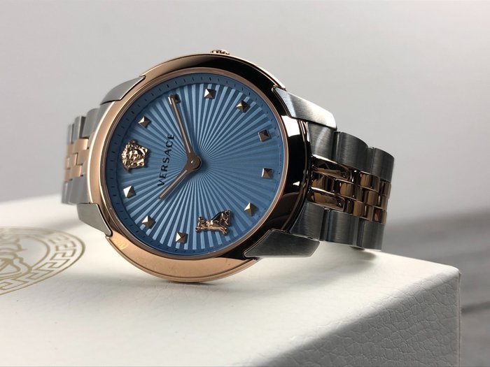  Shop Authentic Versace Audrey Quartz Blue Dial Two Tone Steel Strap Watch for Women - VELR00619 - Luxxuri