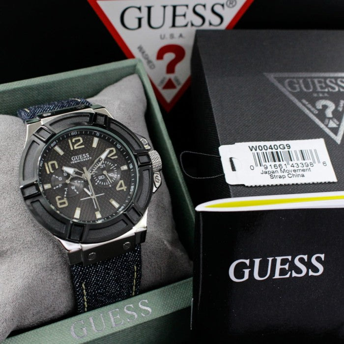  Shop Authentic Guess Indovina Quartz Black Dial Black Leather Strap Watch For Men - W0040G9 - Luxxuri
