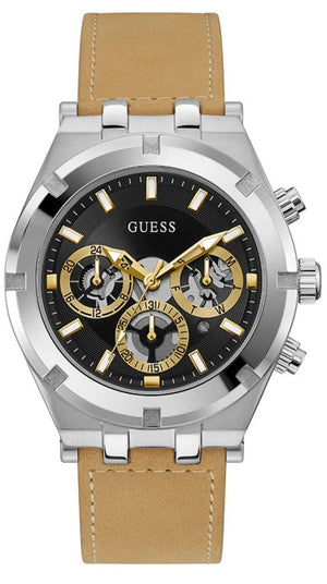  Shop Authentic Guess Continental Multifunction Black Dial Brown Leather Strap Watch for Men - GW0262G1 - Luxxuri