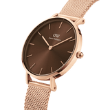  Shop Authentic Daniel Wellington Petite Amber Brown Dial Gold Mesh Strap Watch For Women - DW00100476 - Luxxuri