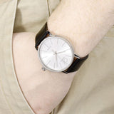  Shop Authentic Calvin Klein Post Minimal Silver Dial Black Leather Strap Watch for Men - K7621192 - Luxxuri