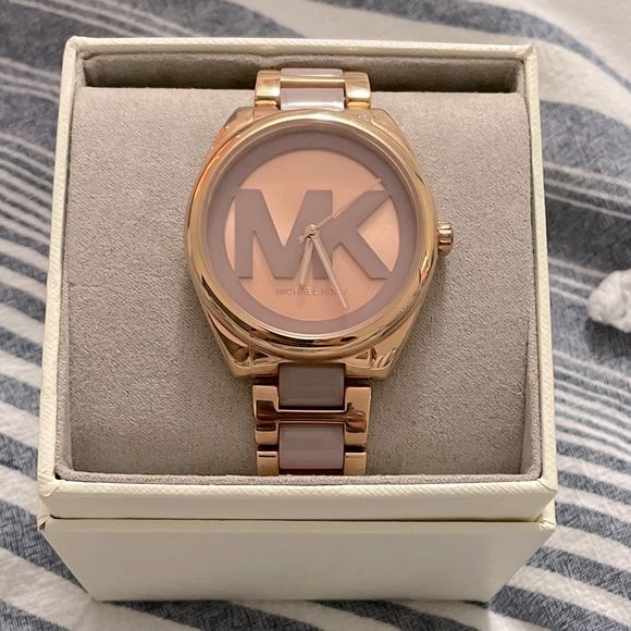  Shop Authentic Michael Kors Janelle Three Hand Rose Gold Dial Two Tone Steel Strap Watch For Women - MK7135 - Luxxuri